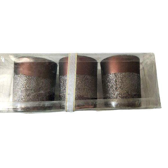 Candles Brown Glitter Bottom Tea Light  2 1/2 " Tall 2" Top Gift Box Set of 3 - Picture 7 of 12